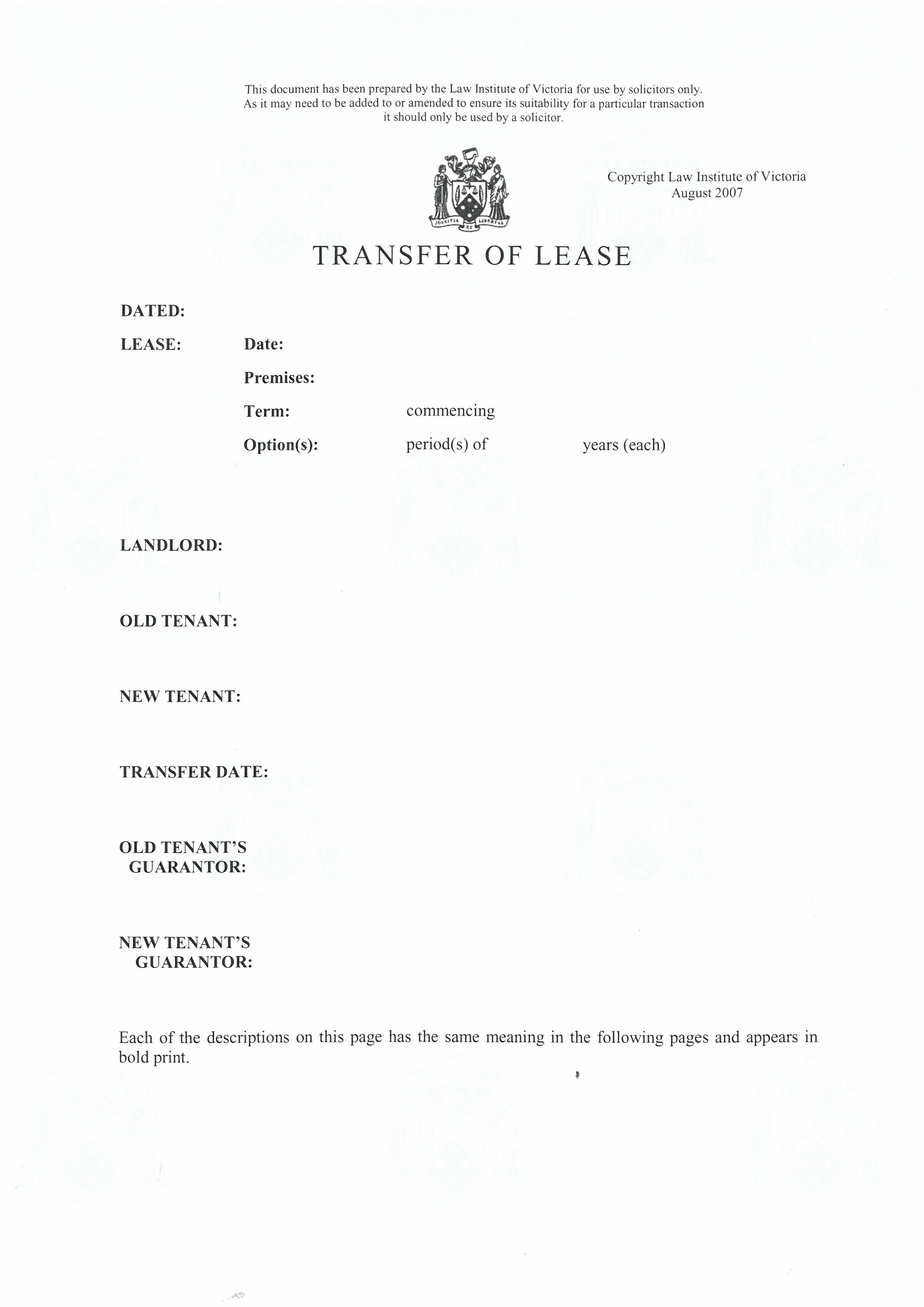 6.2 (Pack of 10) Transfer of Lease
